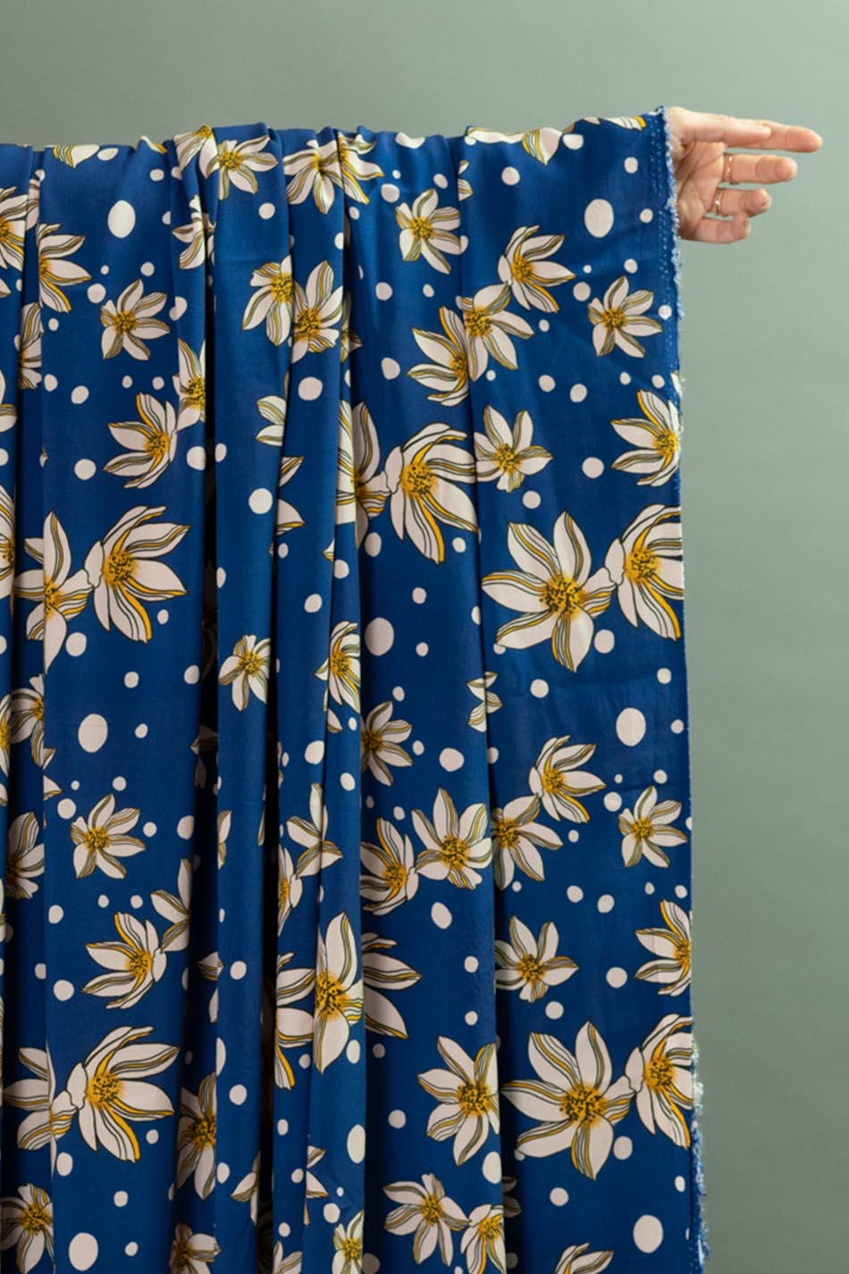 100% Rayon Challis - Posy Dots in True Blue - 1/4 yard
